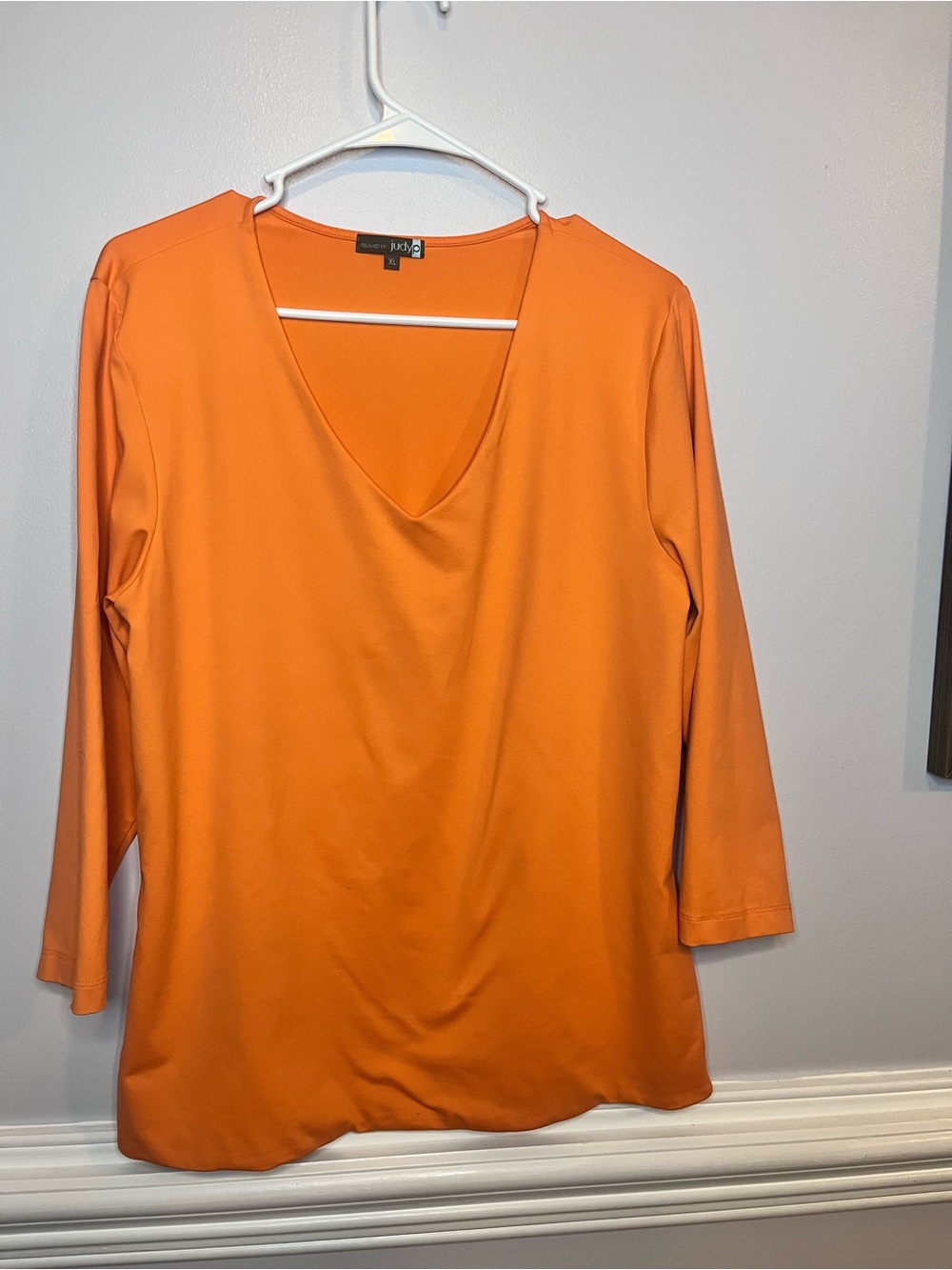 V-Neck Long Sleeve Top in Bright Orange by Jones Studio